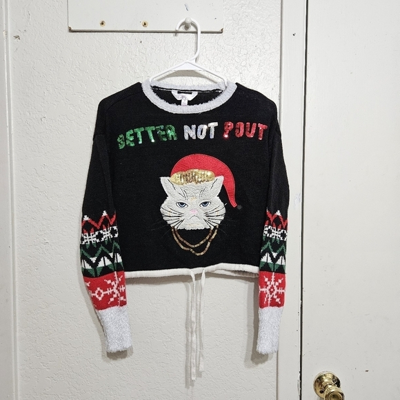 "No Boundaries" Angry Cat Ugly Christmas Sweater Women's Size Medium (7-9) - Picture 3 of 4